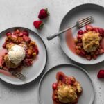 Strawberry Rhubarb Crisp on Plates with Ice Cream