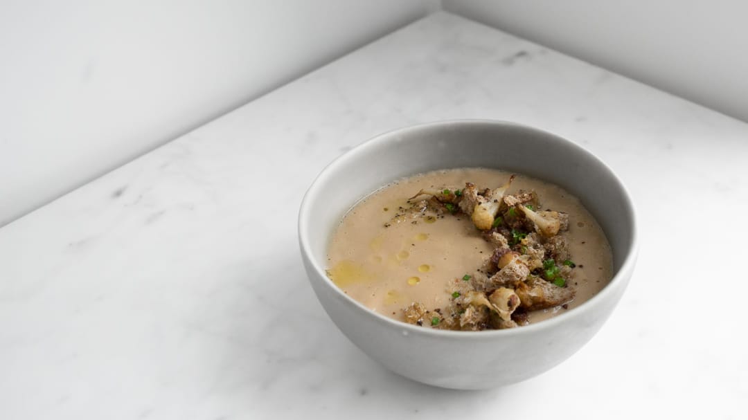 Roasted Cauliflower Soup bowl of soup