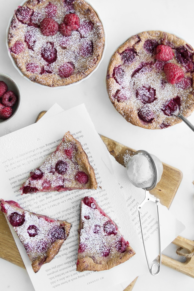 Raspberry Clafoutis Slices and in individual dishes