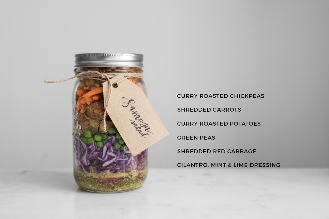 Samosa Salad in a Jar with Ingredients Text