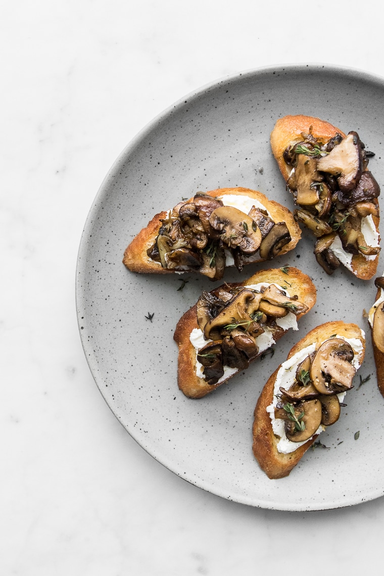 Close up of Mushroom Toast on a grey plate