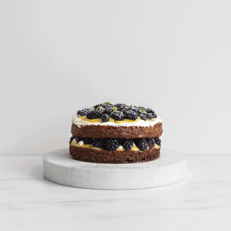 GIF of Lemon Curd Cake with Ricotta and Berries being assembled