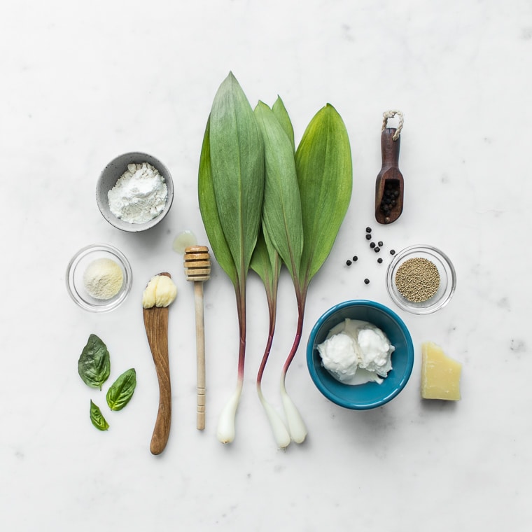 Ingredients for Cacio e Pepe Pizza with Spring Ramps