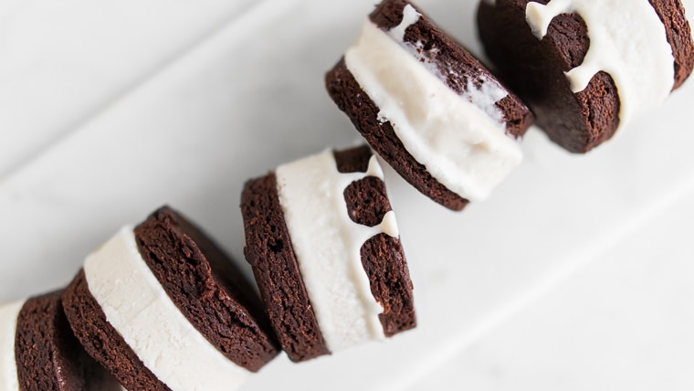 Close up of homemade ice cream sandwiches on their side