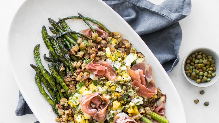 Polonaise Asparagus Salad with Prosciutto Capers