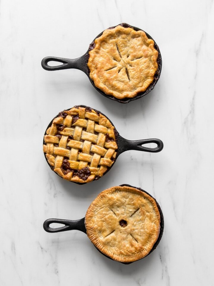 Three small skillet curry beef pot pies