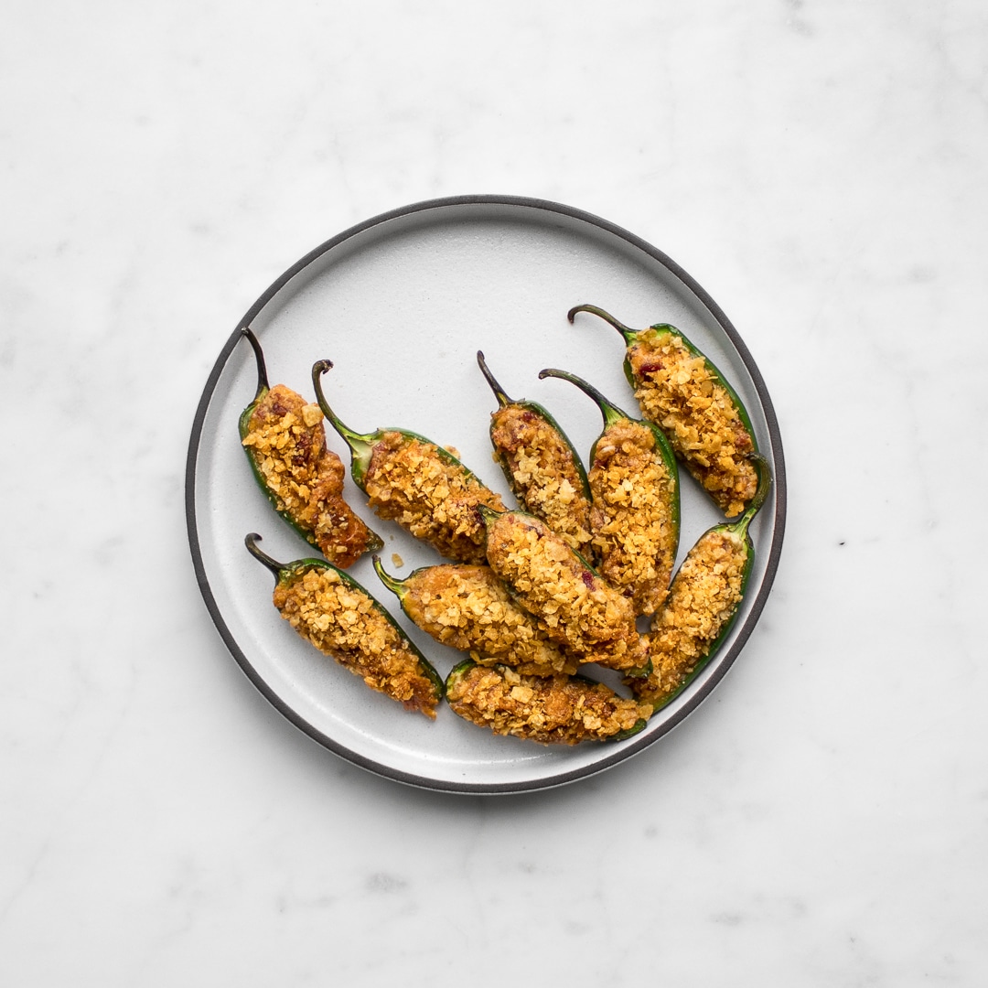 Plate filled with roasted jalapeno poppers