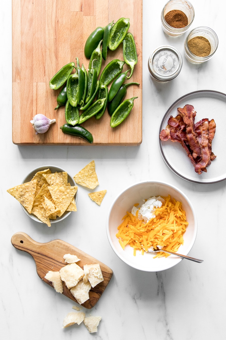 Various ingredients for making roasted jalapeno poppers