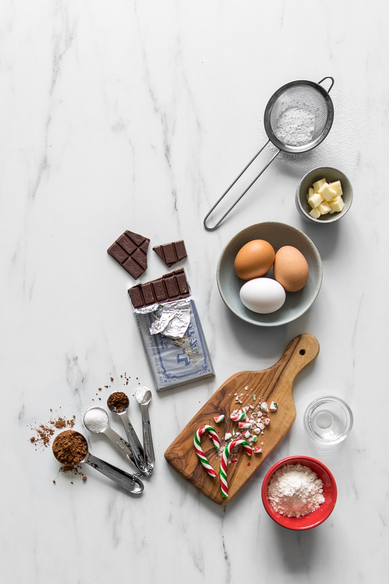 Ingredients for Double Chocolate Crinkle Cookies with Candy Cane