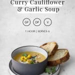 Curry Cauliflower Soup image with Title and Diet Codes