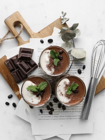 Three cups of dairy free chocolate coconut custard