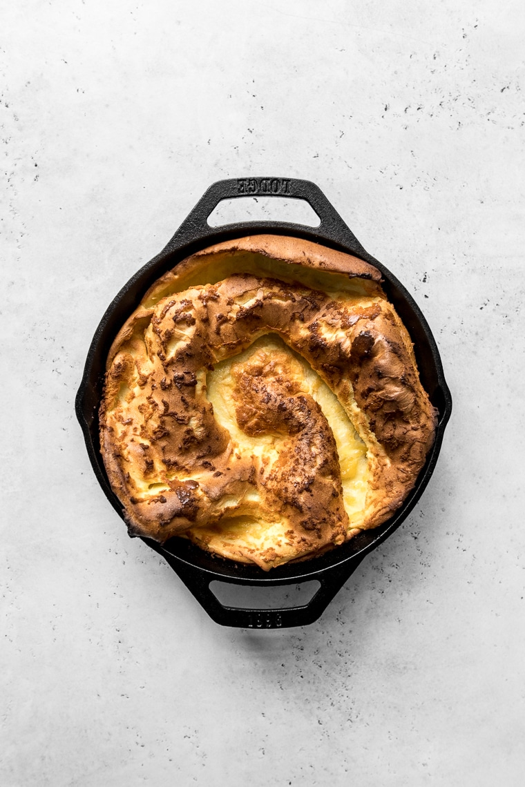 Dutch Baby Pancake in a cast iron skillet