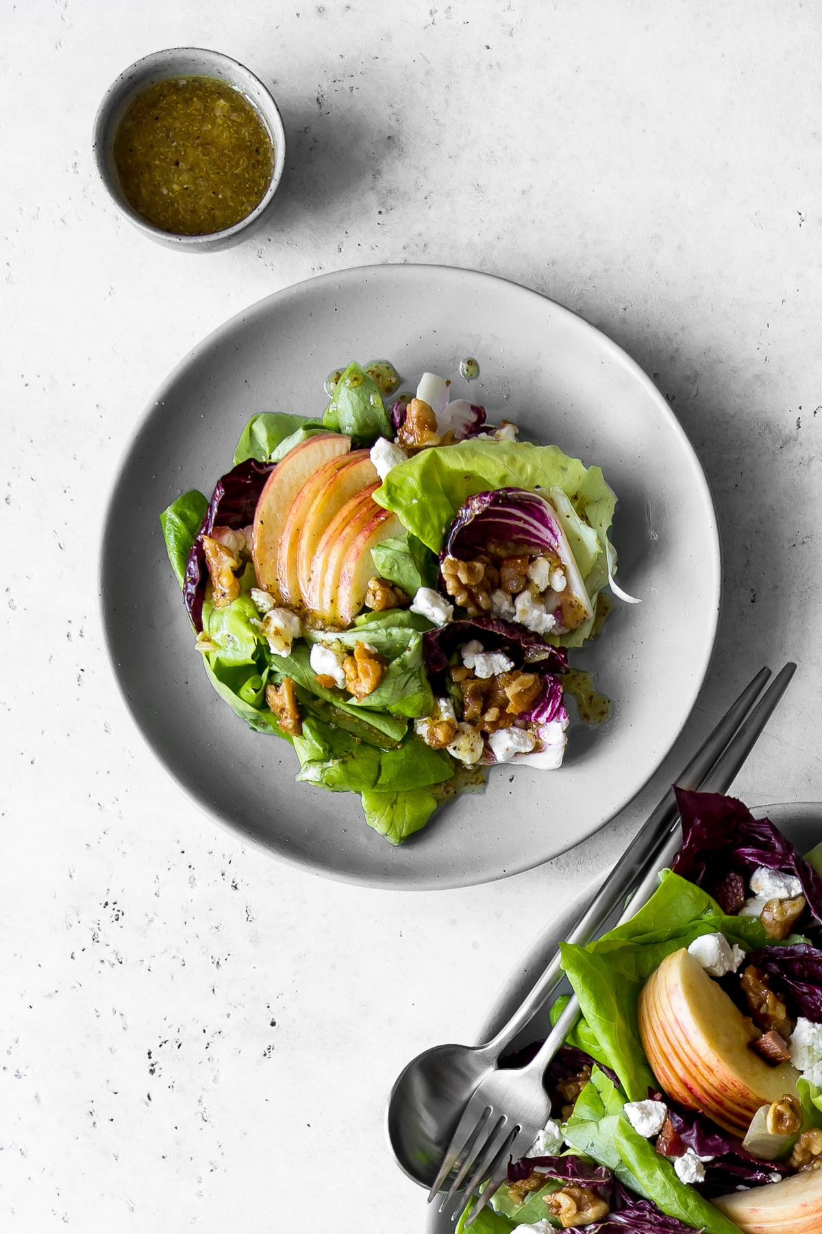 Plated Butter Lettuce and Radicchio Salad with Apples