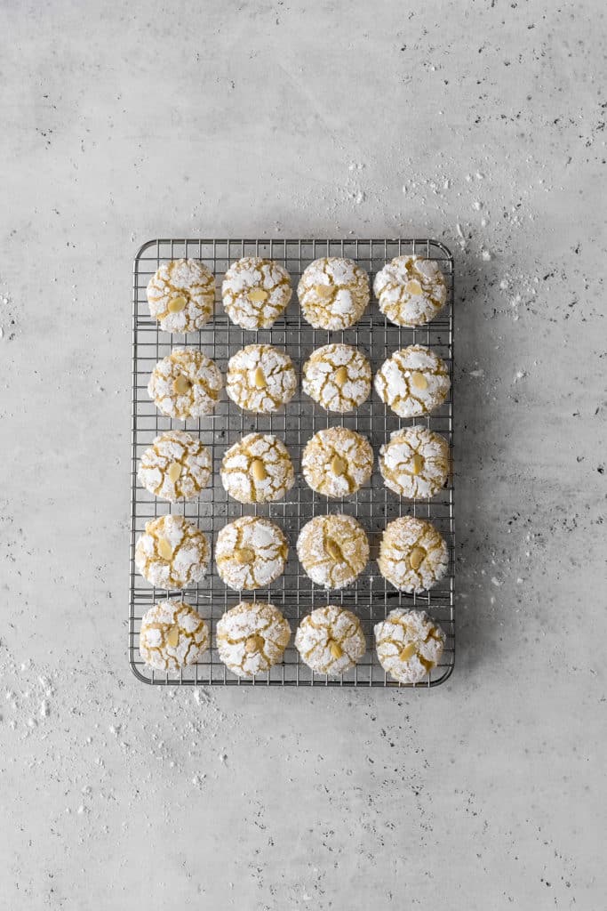 Amaretti Cookies cooling on a wire rack