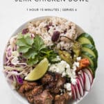 Sweet and Spicy Jerk Chicken Bowl up Close with Recipe Text