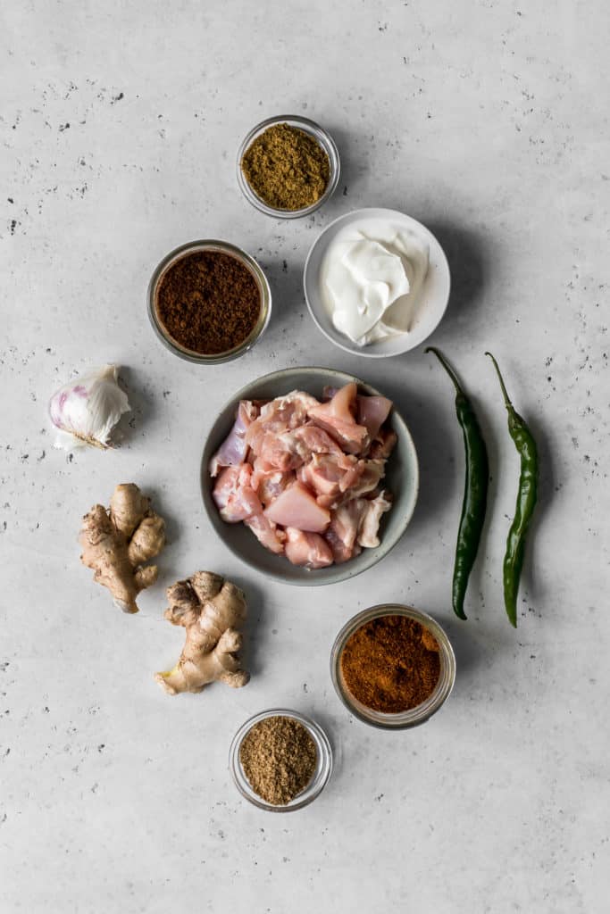 Ingredients to marinate chicken for butter chicken recipe