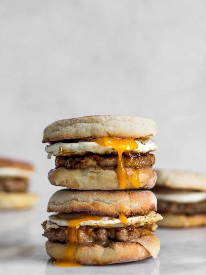 Stacked Sausage and Egg Breakfast Sandwiches