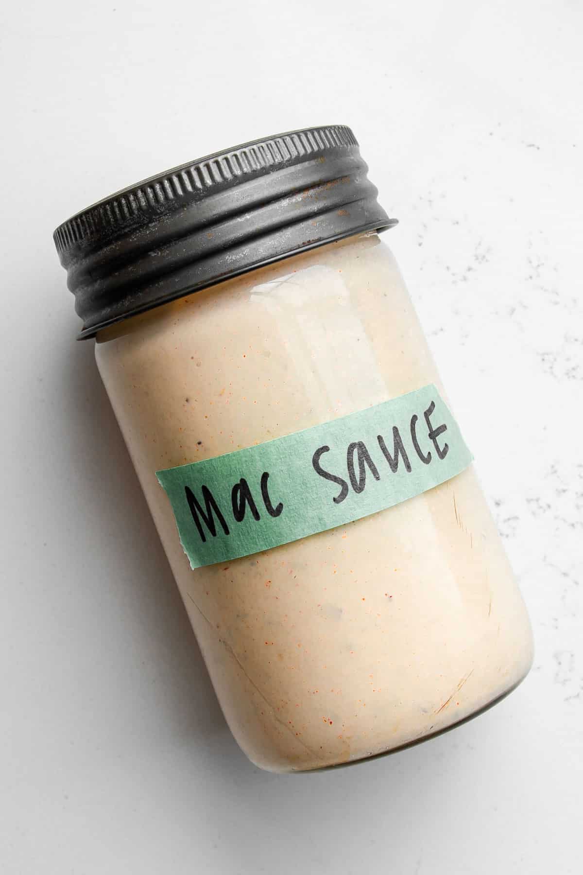 homemade big mac sauce in a jar labeled.