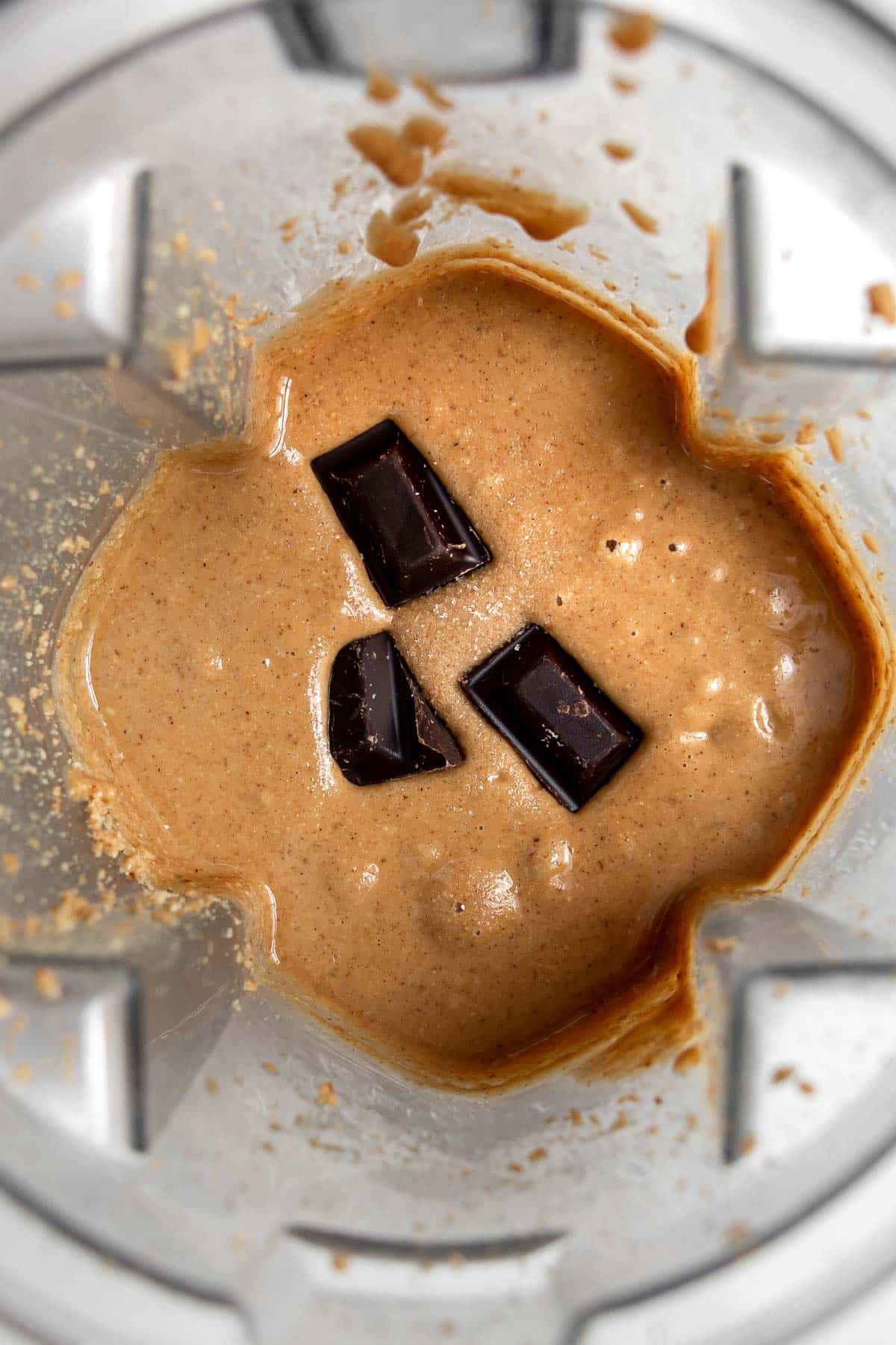 Salt and chocolate squares in Vitamix with hazelnut butter.