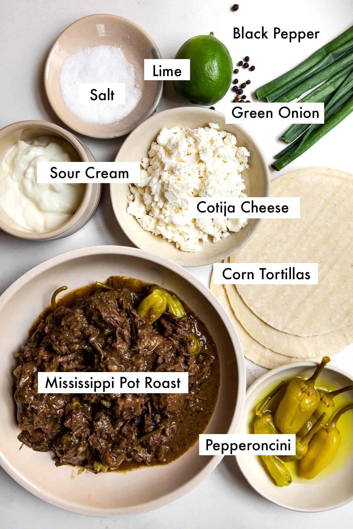 ingredients needed to make Mississippi Pot Roast Tacos.
