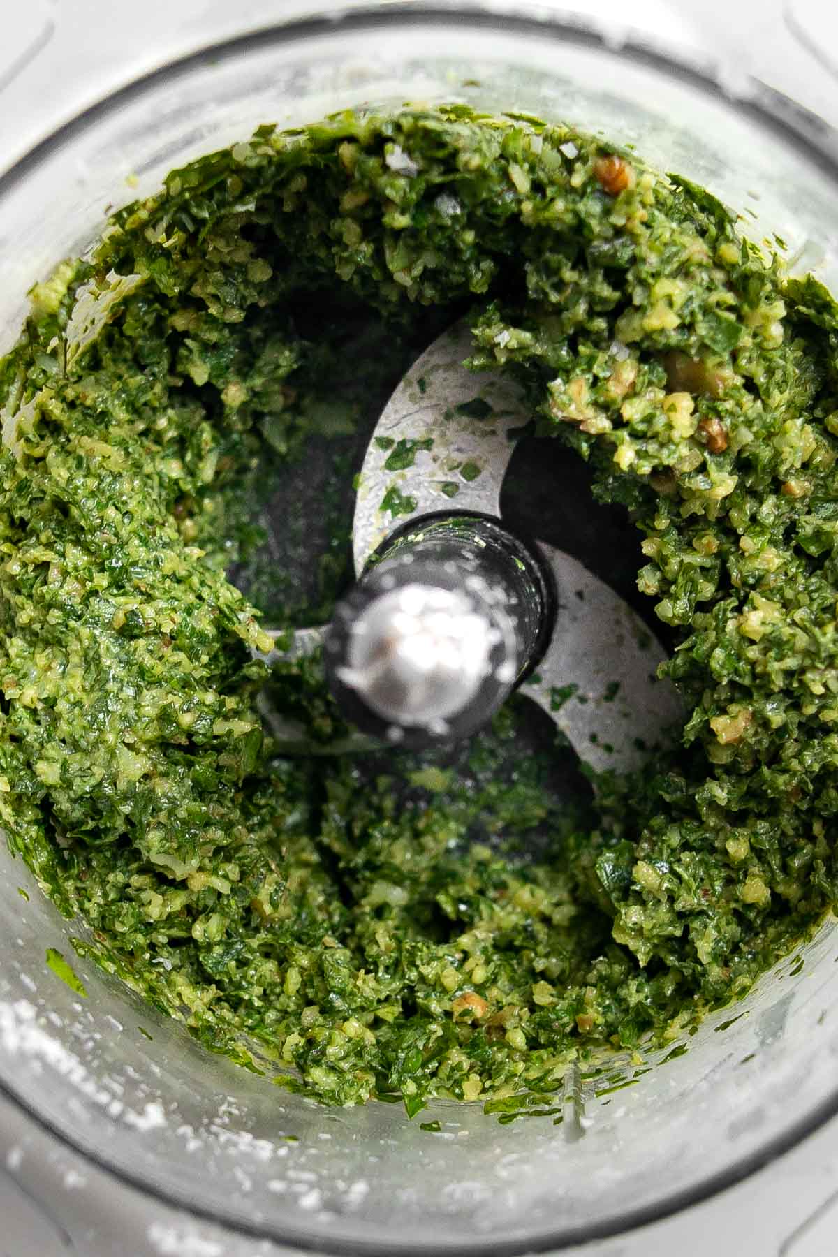 oil added to pesto and blended.