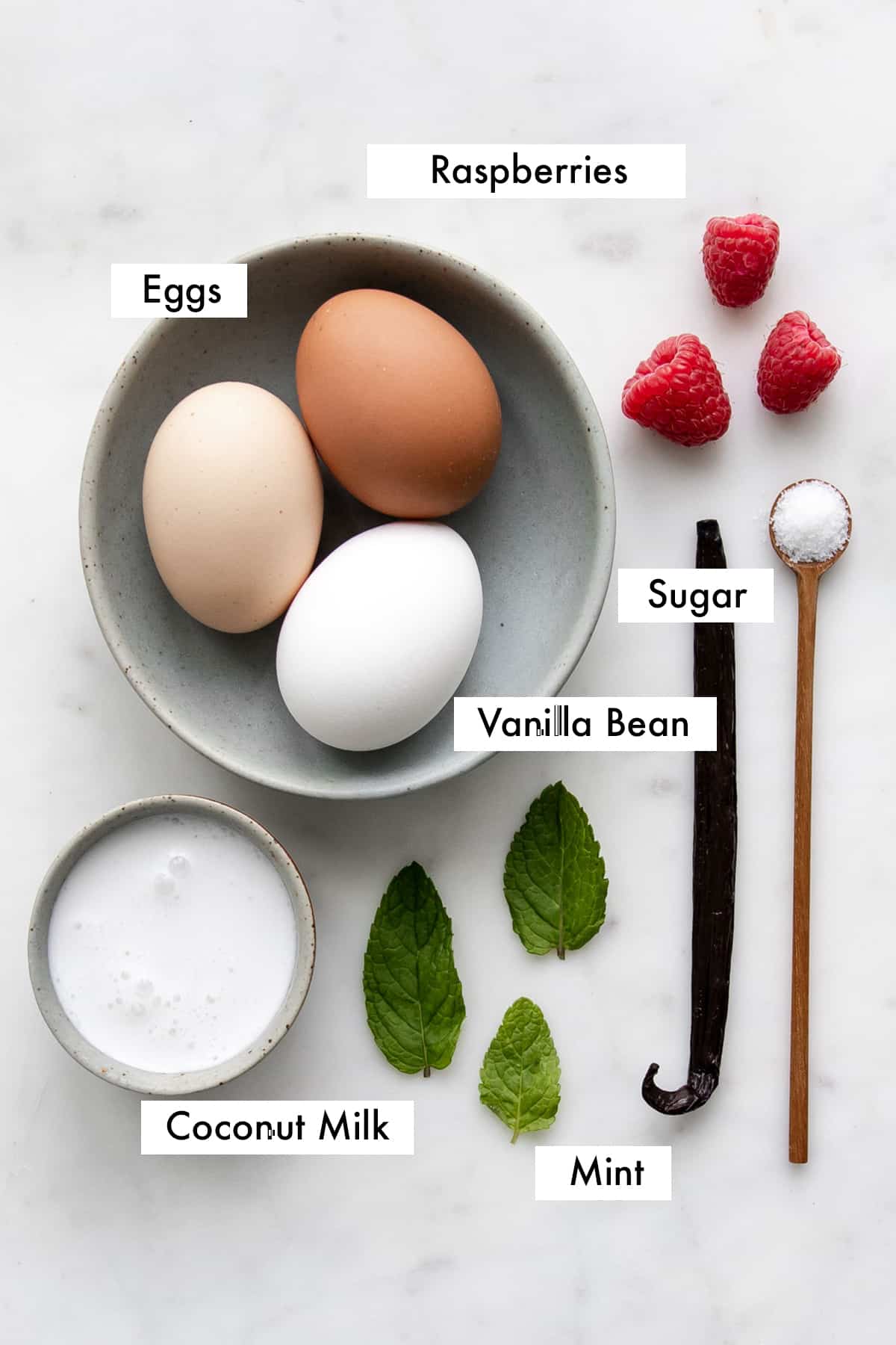 ingredients needed to make coconut crème brûlée.