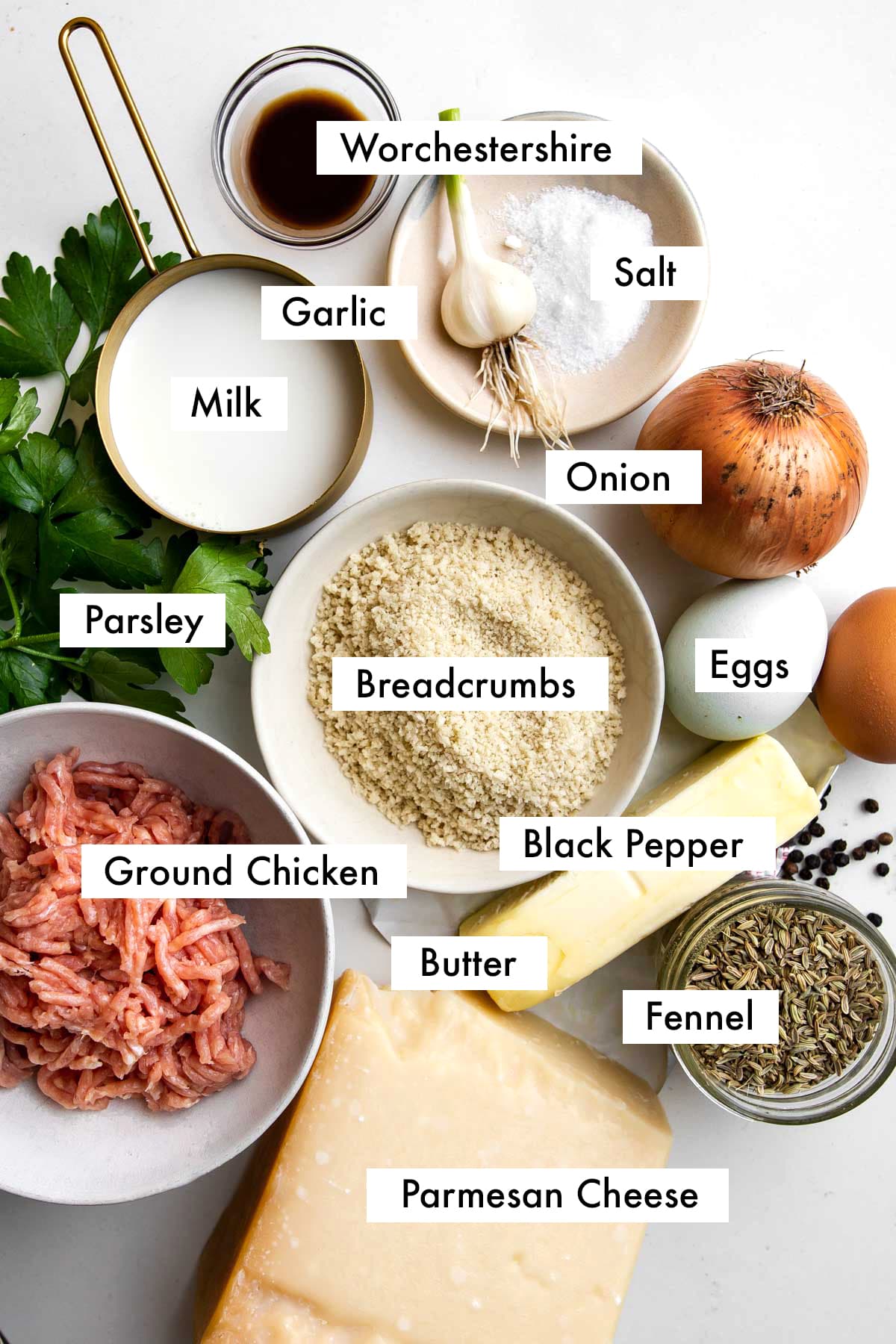ingredients needed to make ground chicken meatloaf recipe.
