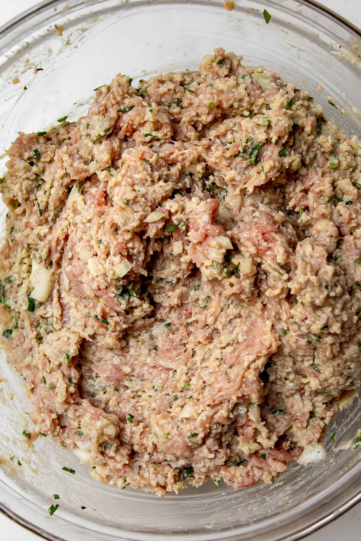 ground chicken meatloaf mixture in a bowl.