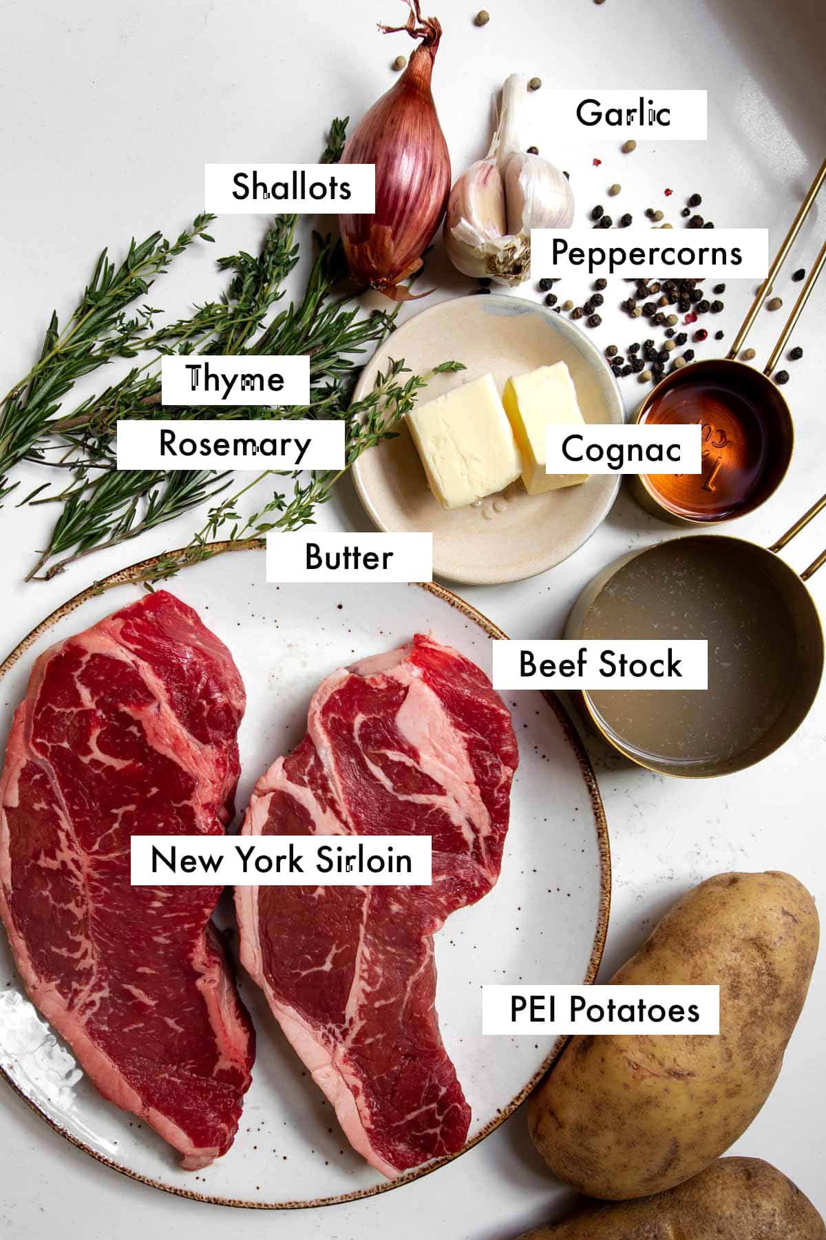 ingredients to make steak with peppercorn sauce